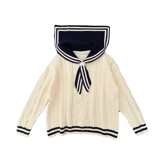 Sweaters - Sailor collar cable knit sweater for women